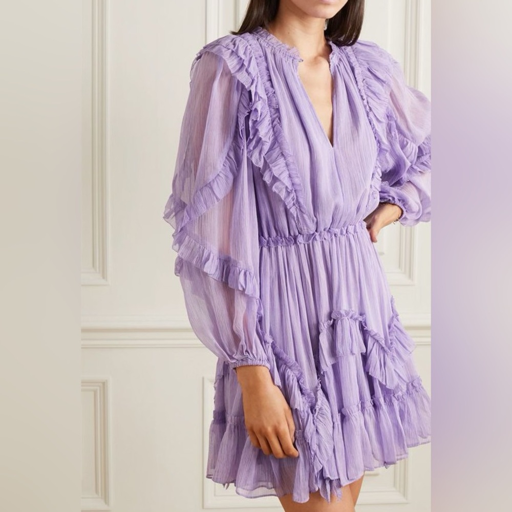Ulla Johnson Lilac Aberdeen Ruffled Mini Dresss